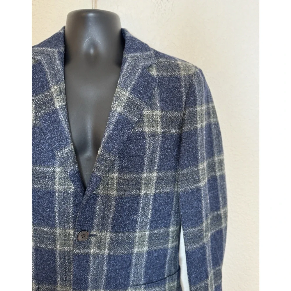 Suitsupply Havana HL C1018I Wool Silk Linen Blazer 36R VBC Windowpane Navy